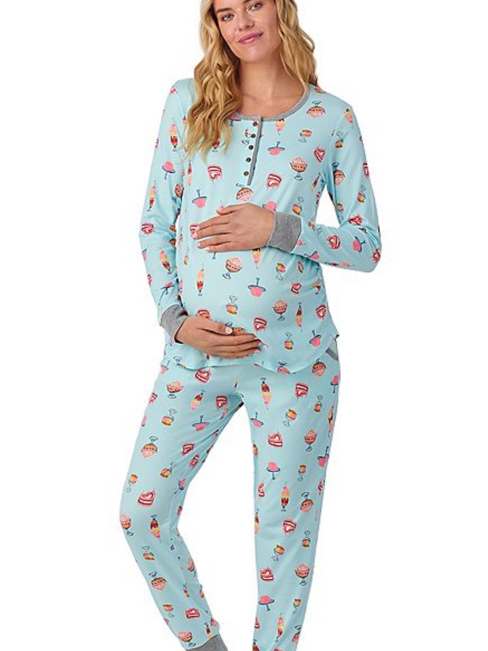 Maternity Women’s Pajama Set - Light Blue Cupcake Print